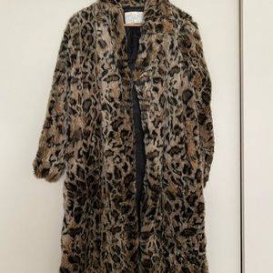 Leopard Print Faux Fur Long Coat